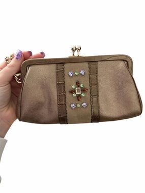 Liz Claiborne Bronze Embellished Kiss lock clutch wristlet